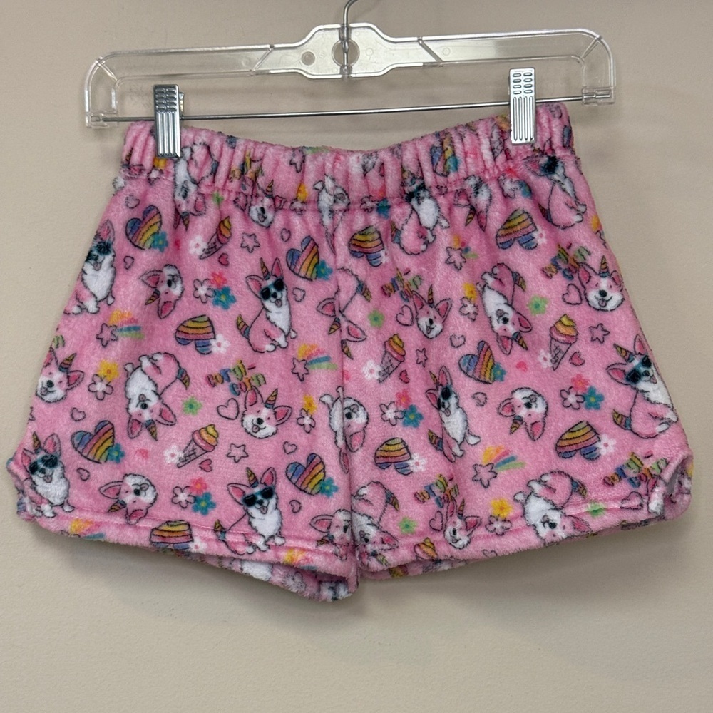 Iscream: Girls Pink Corgie Plush Pajama Shorts, Size L (14)